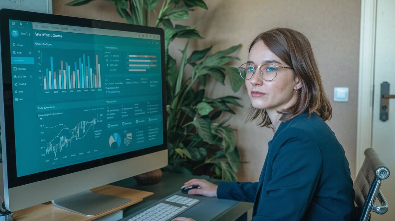 HR-ammattilainen analysoimassa työvoimatietoja digitaalisella kojelaudalla