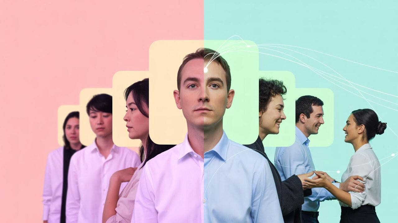 Infografiikka, joka näyttää eron "tiimi puheluiden sarjana" (erilliset pisteet) ja "tiimi verkkona" (pisteet, jotka on yhdistetty monilla linkeillä)