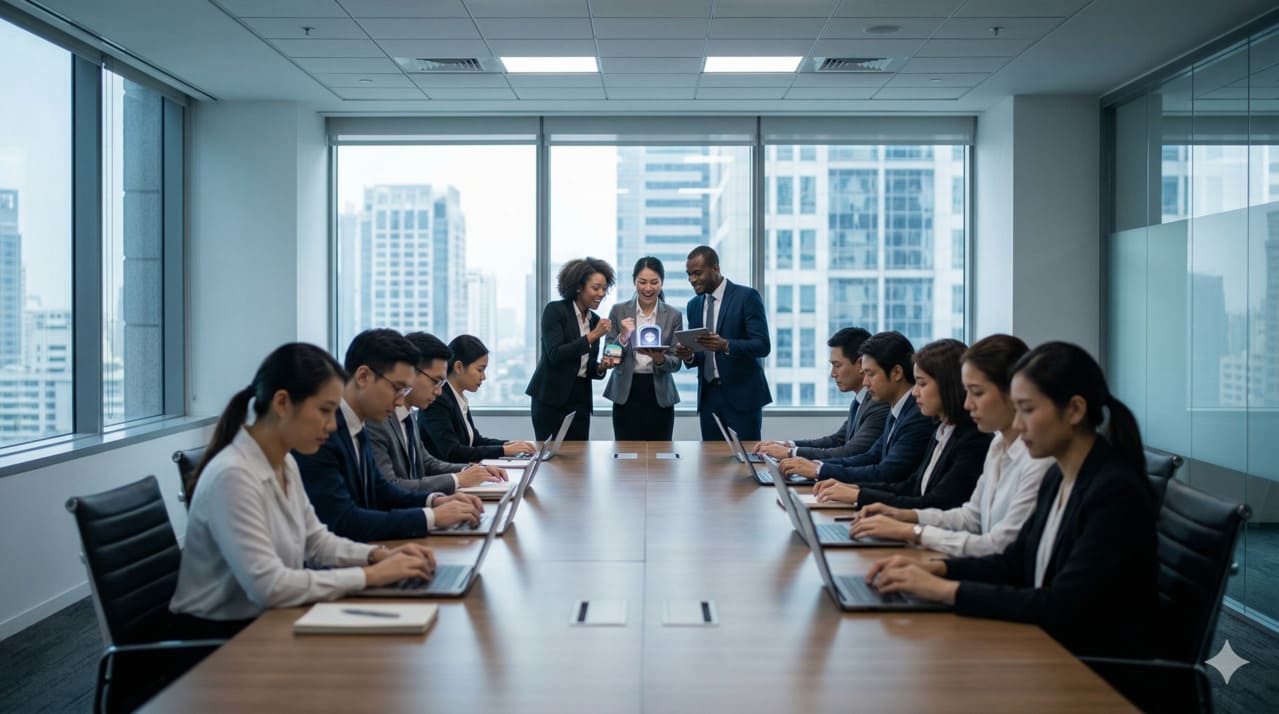 A dual-register visualisation: foreground shows a validated pilot artefact — glowing, well-formed, data-rich — arriving at the boundary of a traditional business unit structure rendered in rigid, desaturated grid lines, with the signal progressively dissipating as it crosses the threshold — representing the structural failure of innovation adoption at the handover point.